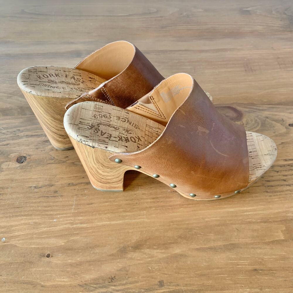 Kork-Ease Womens Clog Sz 6M Camel Danika Wood Stud Mule Peep Open Toe Sandals - Picture 4 of 16